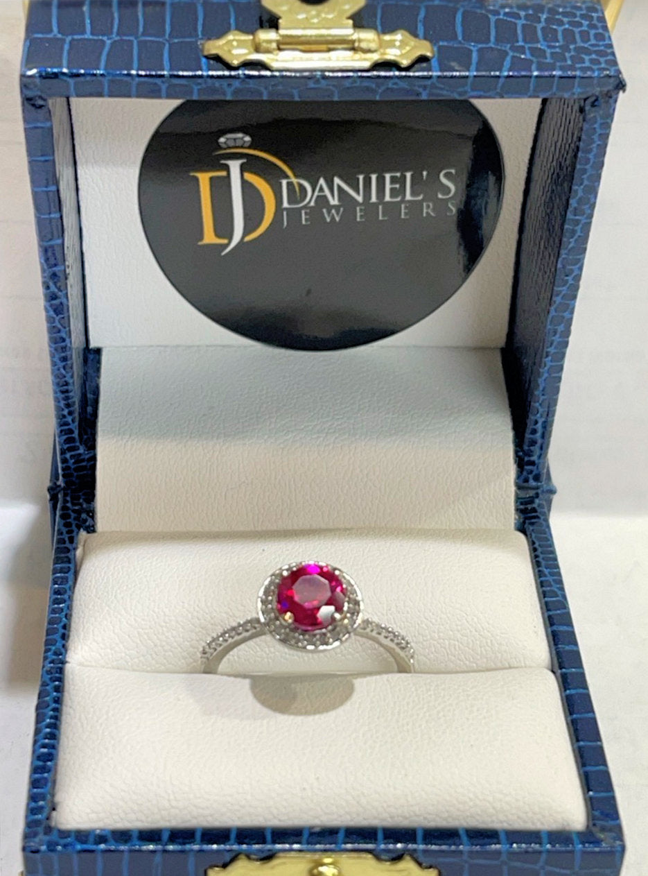 Lab Grown Ruby & Diamond Halo Ring
