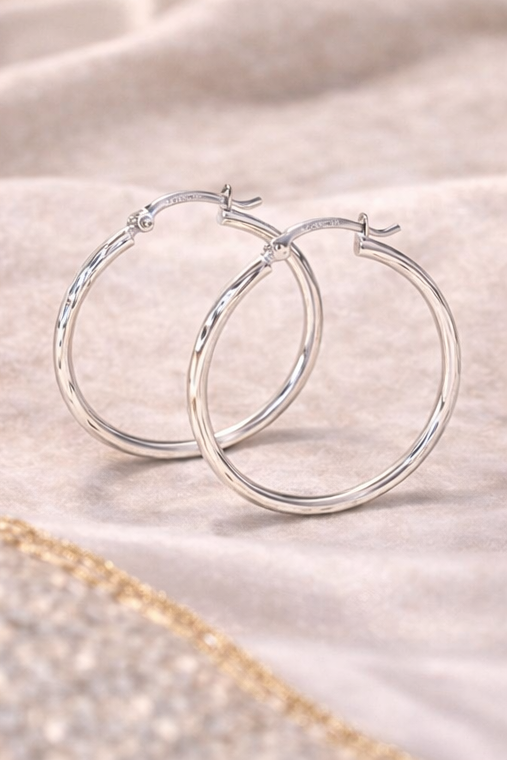 Diamond-Cut Silver Hoop Earrings