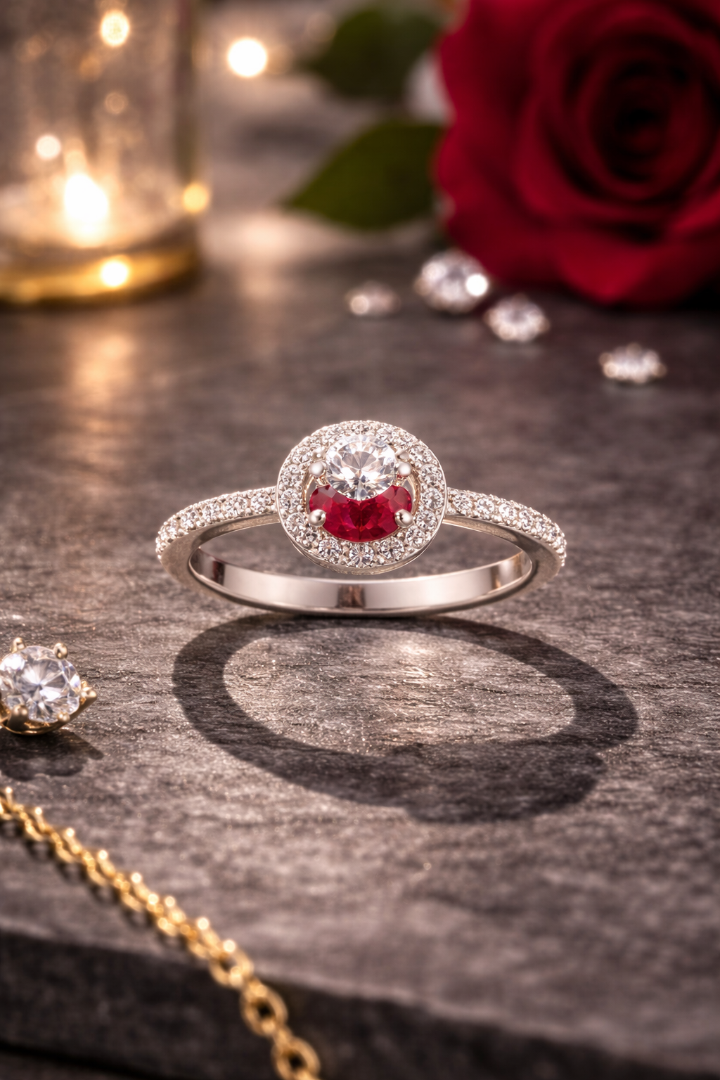 Lab Grown Ruby & Diamond Halo Ring