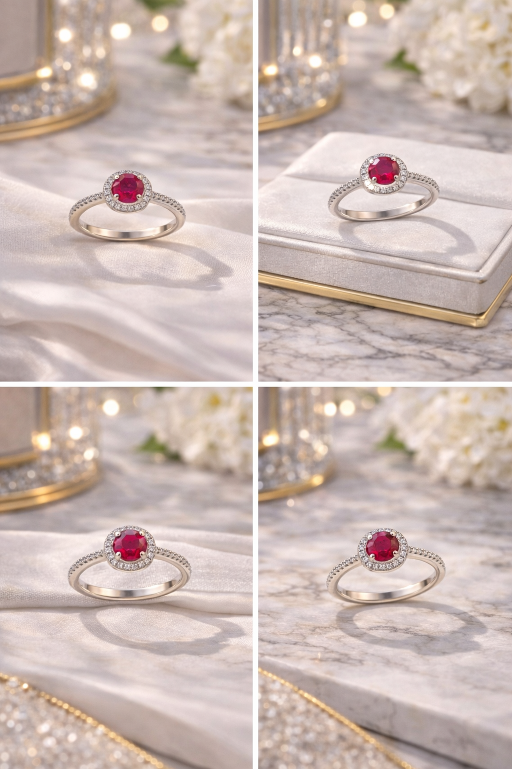 Lab Grown Ruby & Diamond Halo Ring
