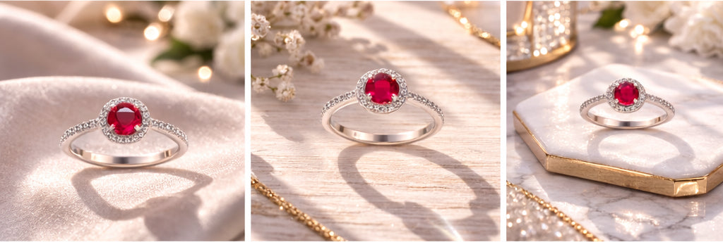 Lab Grown Ruby & Diamond Halo Ring
