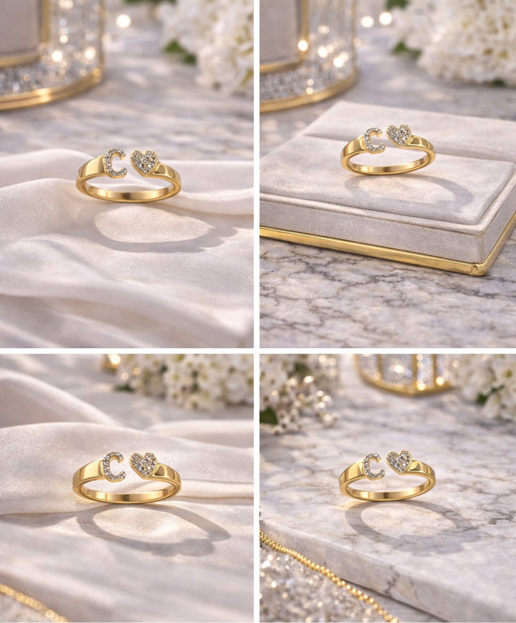 Diamond Initial “C” & Heart Ring