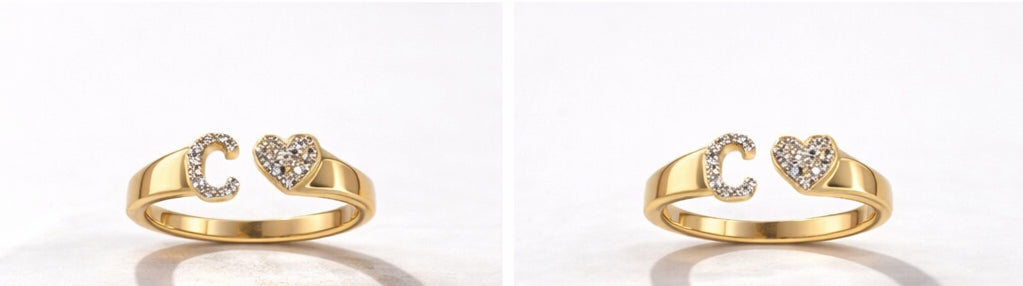 Diamond Initial “C” & Heart Ring